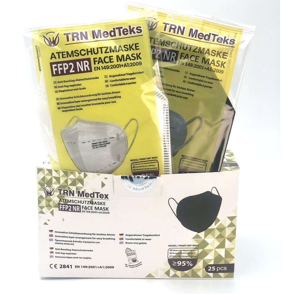 TRN MedTeks Μάσκες Προστασίας KN95 FFP2 NR 5-layer 200 τμχ Λευκό/Μαύρο
